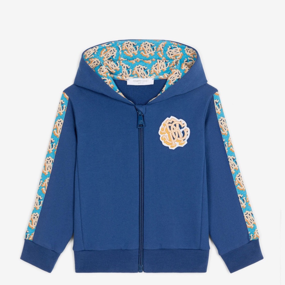 Roberto Cavalli Blue Hoodie with Gold Accents